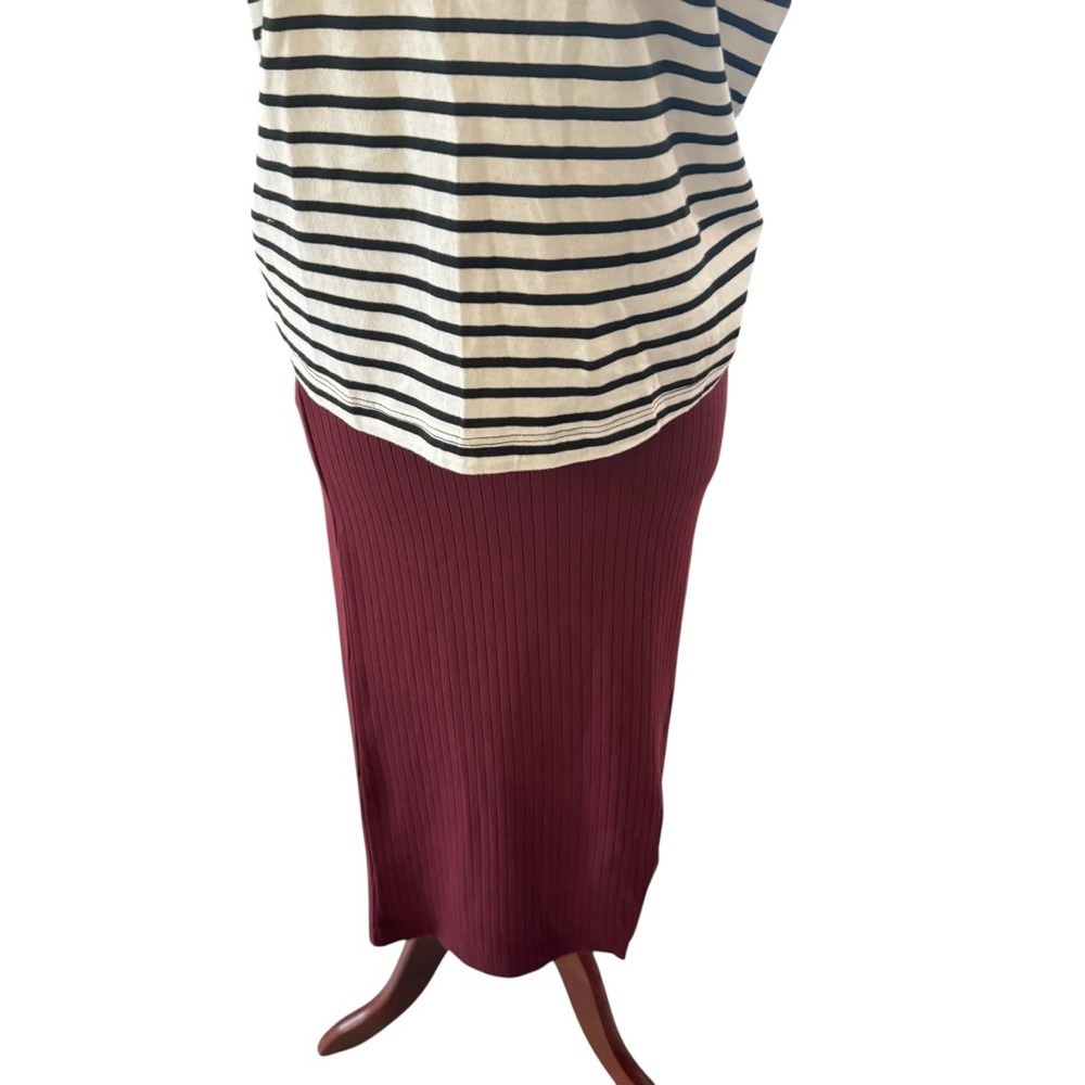 Ribbed Midi Skirt in Burgundy Small Nation
